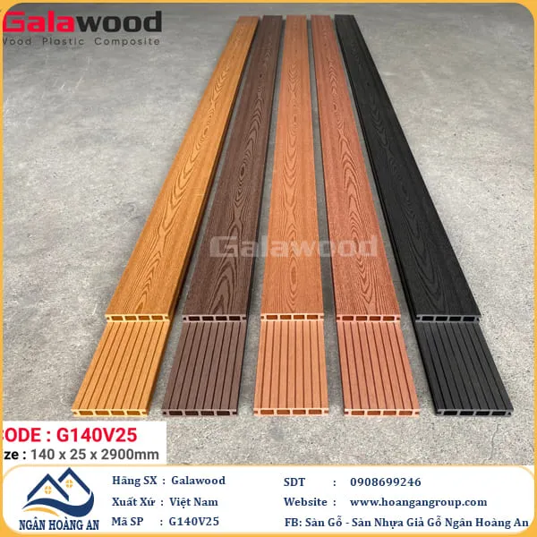 Sàn Gỗ Nhựa Ngoài Trời Galawood Lỗ Vuông G140V25 Wood